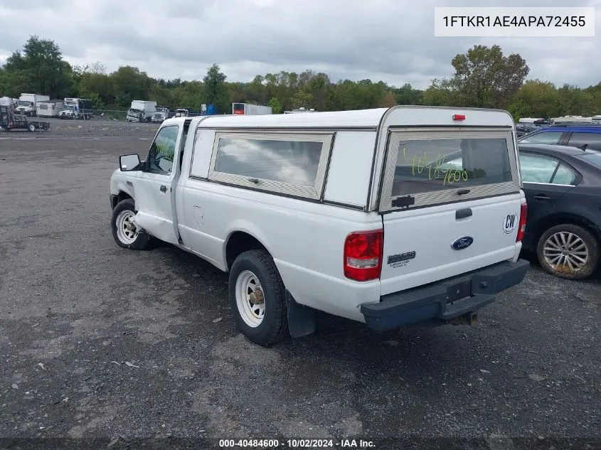 2010 Ford Ranger Xl VIN: 1FTKR1AE4APA72455 Lot: 40484600