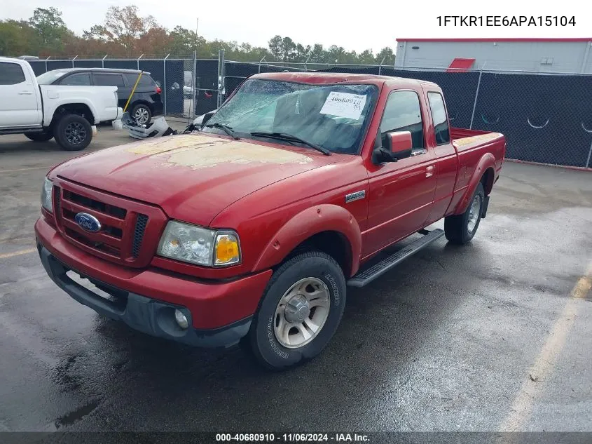 2010 Ford Ranger Sport/Xl/Xlt VIN: 1FTKR1EE6APA15104 Lot: 40680910