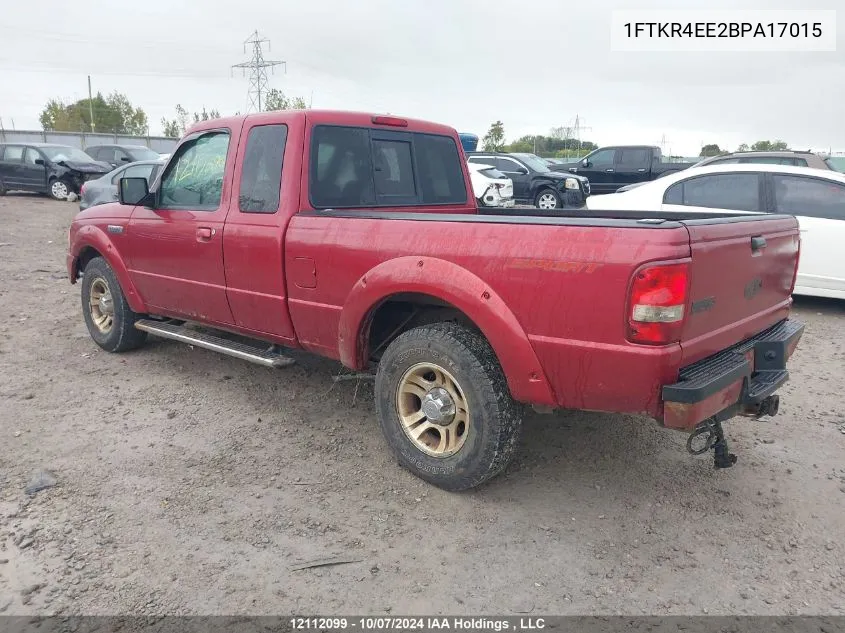 2011 Ford Ranger Super Cab VIN: 1FTKR4EE2BPA17015 Lot: 12112099