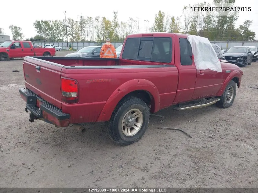 2011 Ford Ranger Super Cab VIN: 1FTKR4EE2BPA17015 Lot: 12112099