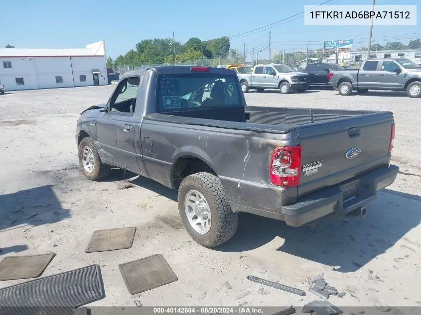 2011 Ford Ranger Xlt VIN: 1FTKR1AD6BPA71512 Lot: 40142604