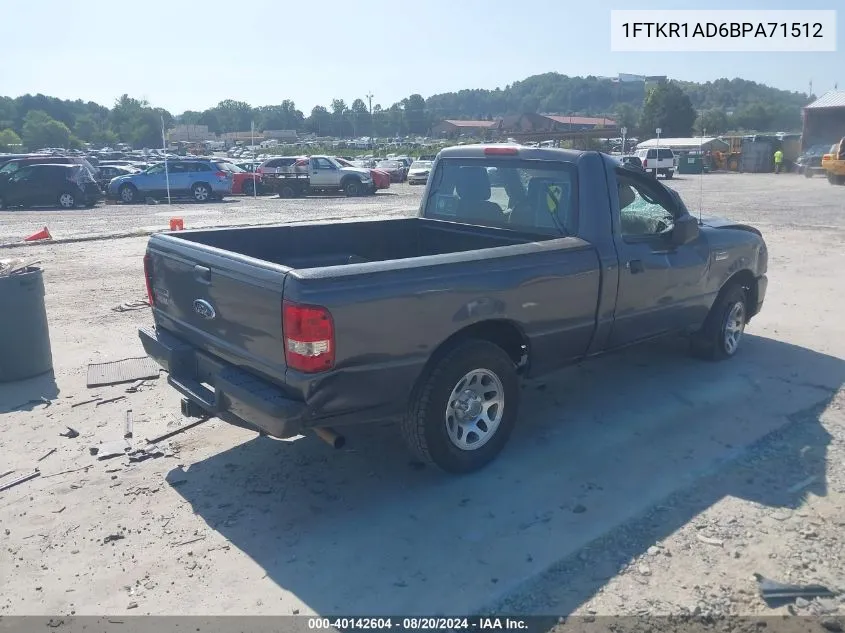 2011 Ford Ranger Xlt VIN: 1FTKR1AD6BPA71512 Lot: 40142604