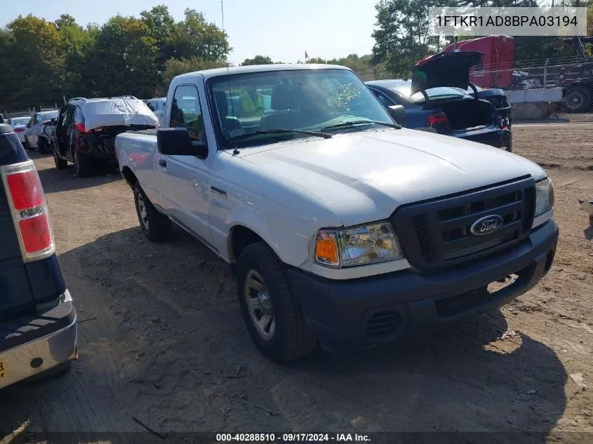 2011 Ford Ranger VIN: 1FTKR1AD8BPA03194 Lot: 40288510