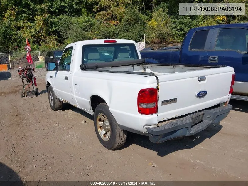 2011 Ford Ranger VIN: 1FTKR1AD8BPA03194 Lot: 40288510