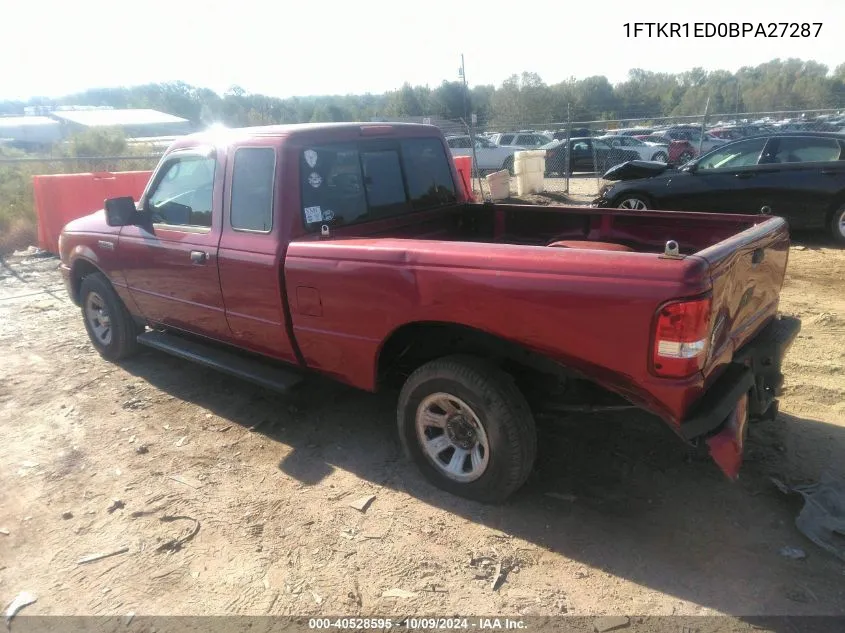 2011 Ford Ranger Xlt VIN: 1FTKR1ED0BPA27287 Lot: 40528595