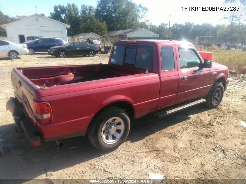 2011 Ford Ranger Xlt VIN: 1FTKR1ED0BPA27287 Lot: 40528595