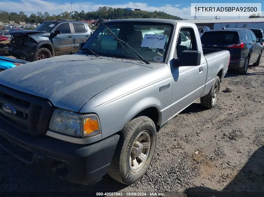 2011 Ford Ranger Xl VIN: 1FTKR1AD5BPA92500 Lot: 40557943