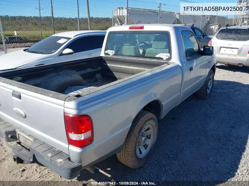 2011 Ford Ranger Xl VIN: 1FTKR1AD5BPA92500 Lot: 40557943