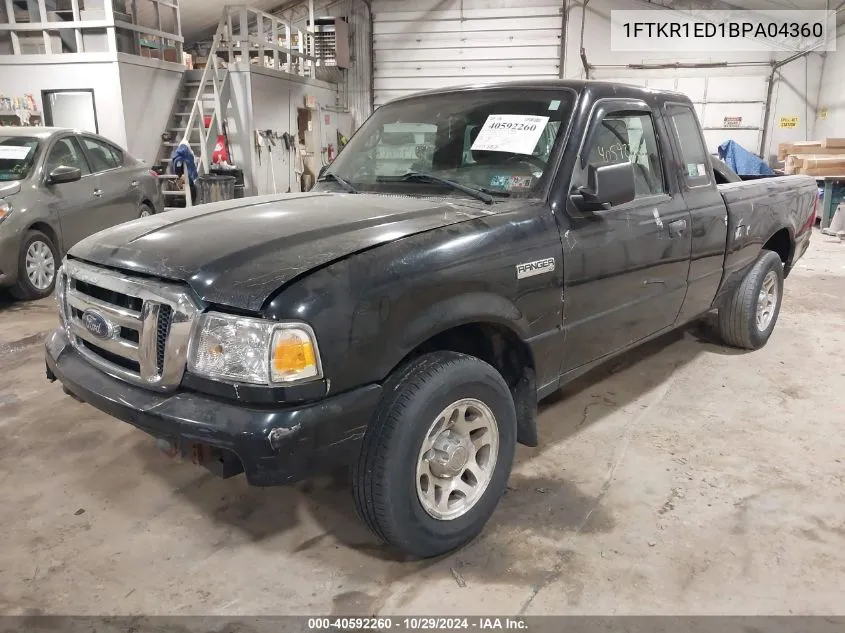 2011 Ford Ranger Xlt VIN: 1FTKR1ED1BPA04360 Lot: 40592260