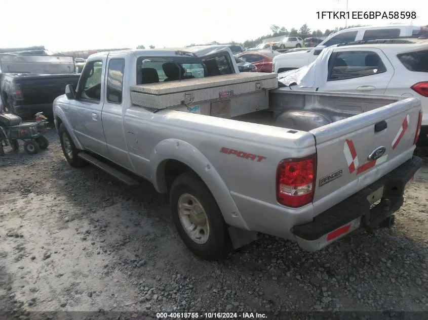 2011 Ford Ranger Sport VIN: 1FTKR1EE6BPA58598 Lot: 40618755