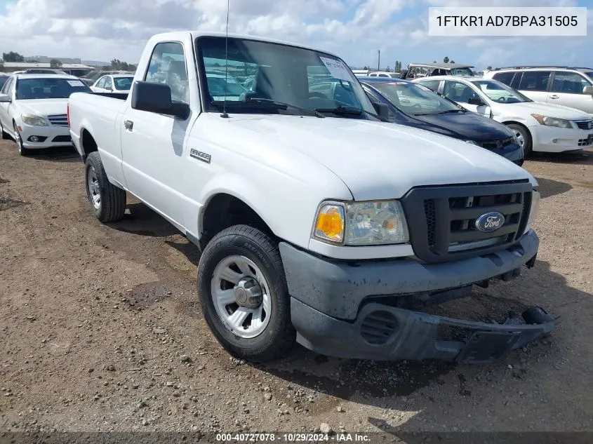 2011 Ford Ranger Xl VIN: 1FTKR1AD7BPA31505 Lot: 40727078