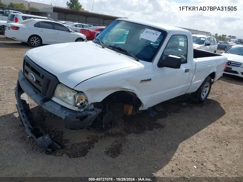 2011 Ford Ranger Xl VIN: 1FTKR1AD7BPA31505 Lot: 40727078