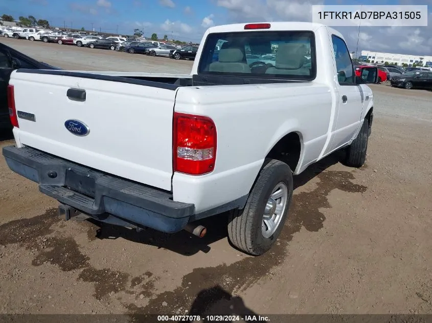 2011 Ford Ranger Xl VIN: 1FTKR1AD7BPA31505 Lot: 40727078