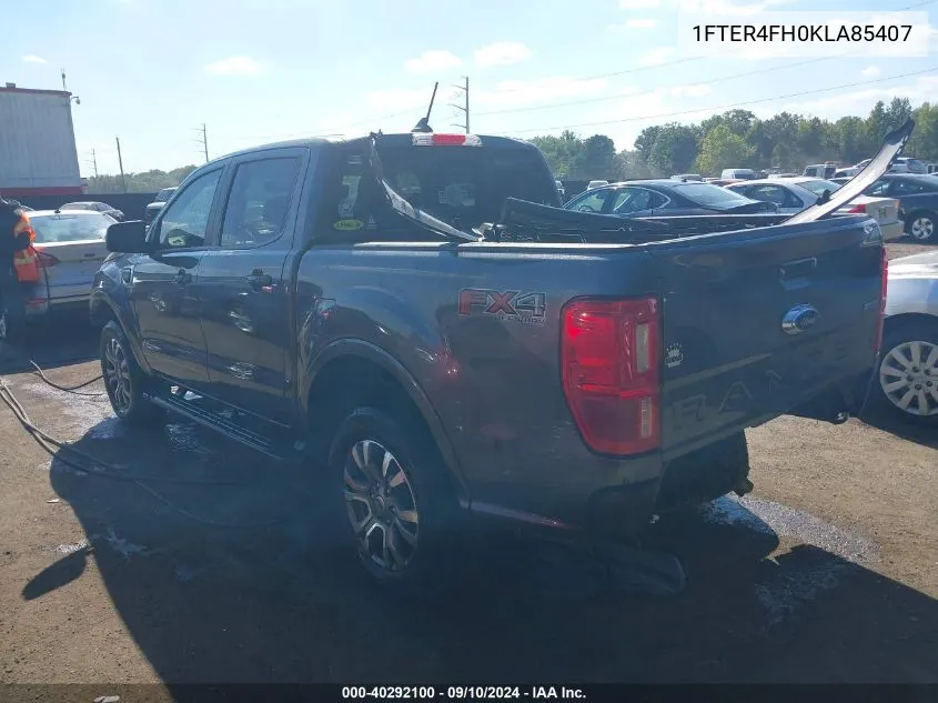 2019 Ford Ranger Lariat VIN: 1FTER4FH0KLA85407 Lot: 40292100