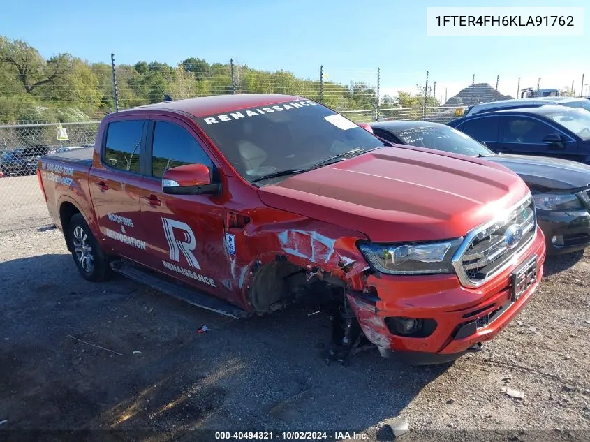 2019 Ford Ranger Lariat VIN: 1FTER4FH6KLA91762 Lot: 40494321