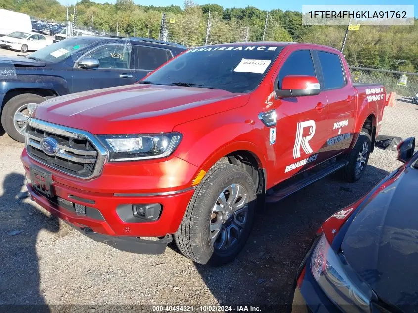 2019 Ford Ranger Lariat VIN: 1FTER4FH6KLA91762 Lot: 40494321