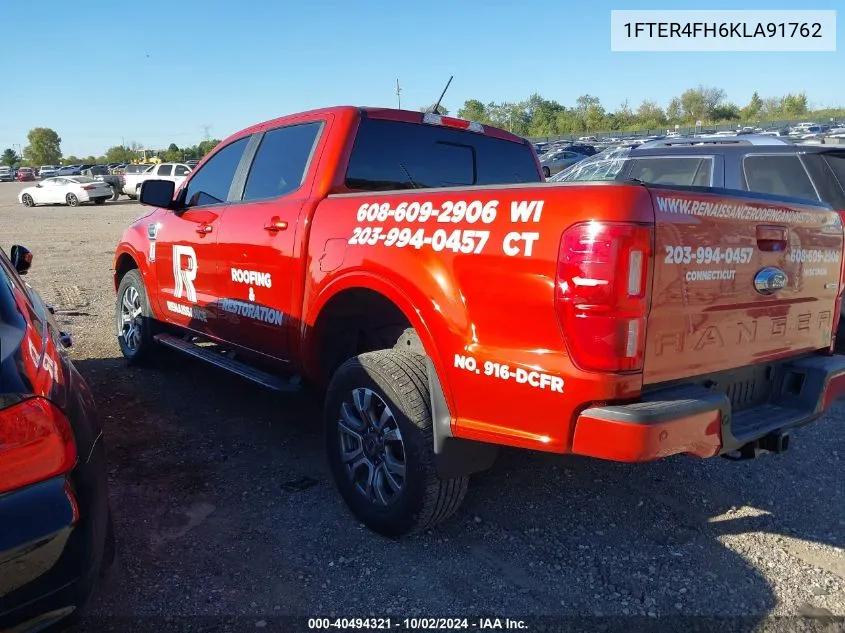 2019 Ford Ranger Lariat VIN: 1FTER4FH6KLA91762 Lot: 40494321