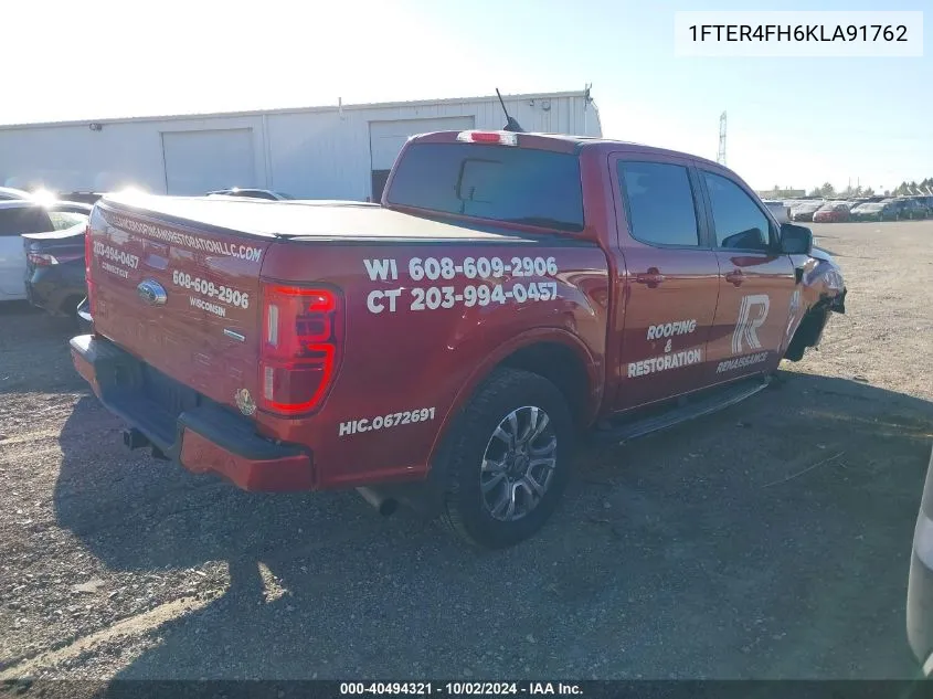 2019 Ford Ranger Lariat VIN: 1FTER4FH6KLA91762 Lot: 40494321