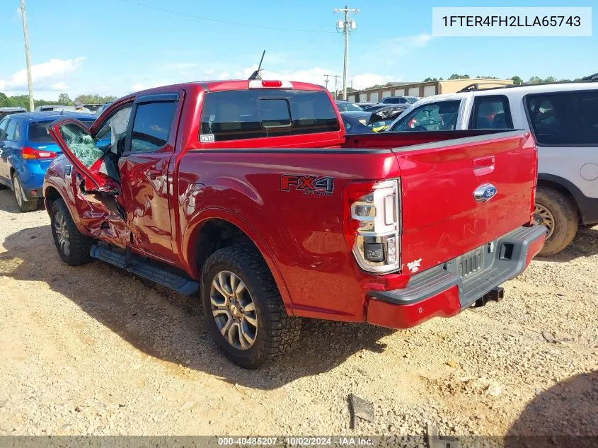 2020 Ford Ranger Lariat VIN: 1FTER4FH2LLA65743 Lot: 40485207