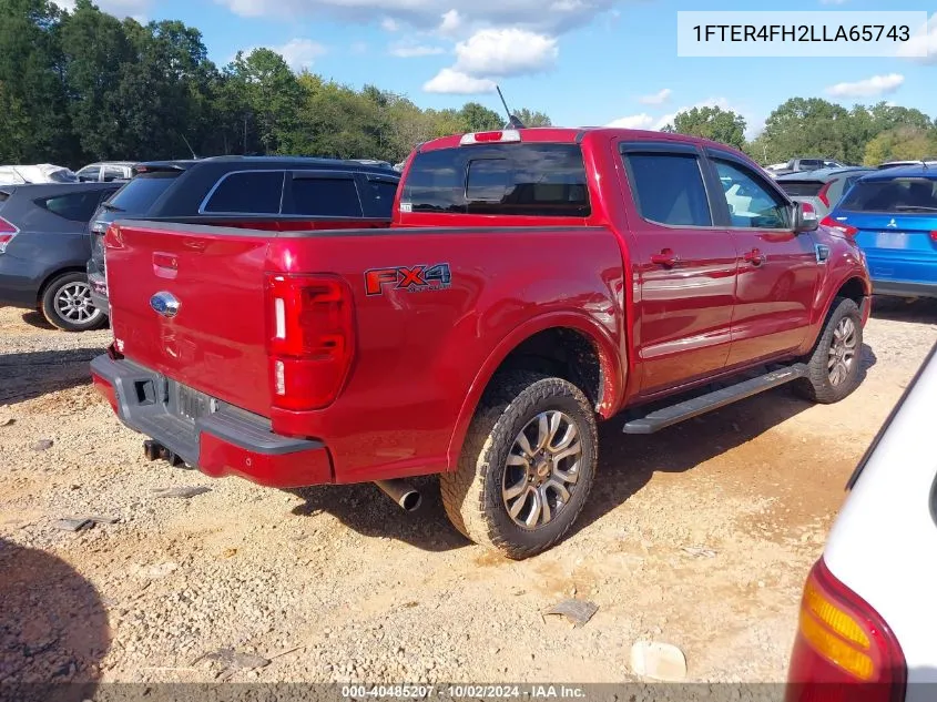 2020 Ford Ranger Lariat VIN: 1FTER4FH2LLA65743 Lot: 40485207