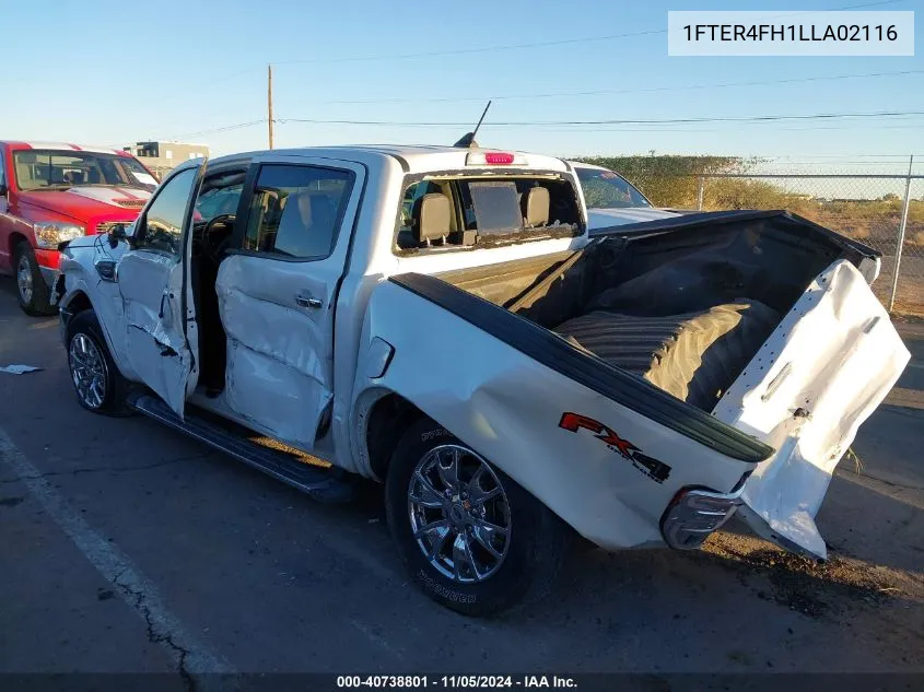 2020 Ford Ranger Lariat VIN: 1FTER4FH1LLA02116 Lot: 40738801