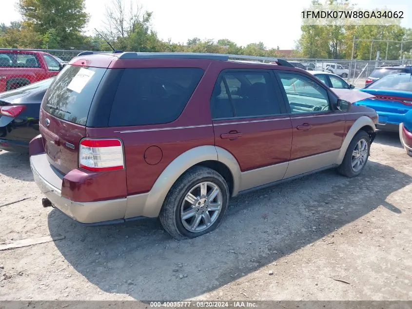 2008 Ford Taurus X Eddie Bauer VIN: 1FMDK07W88GA34062 Lot: 40035777