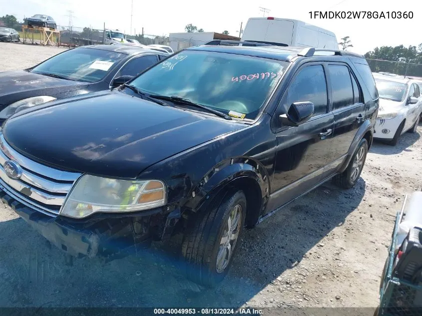 2008 Ford Taurus X Sel VIN: 1FMDK02W78GA10360 Lot: 40049953