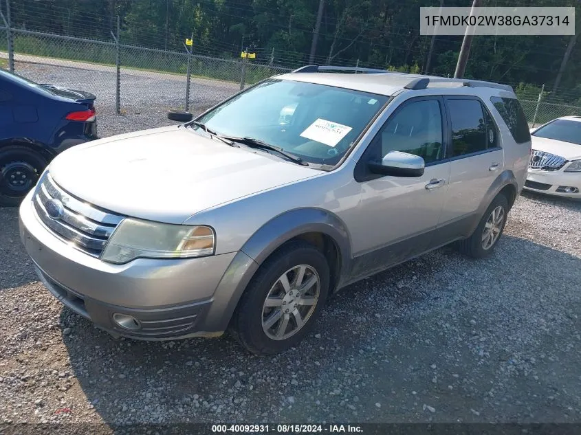 2008 Ford Taurus X Sel VIN: 1FMDK02W38GA37314 Lot: 40092931