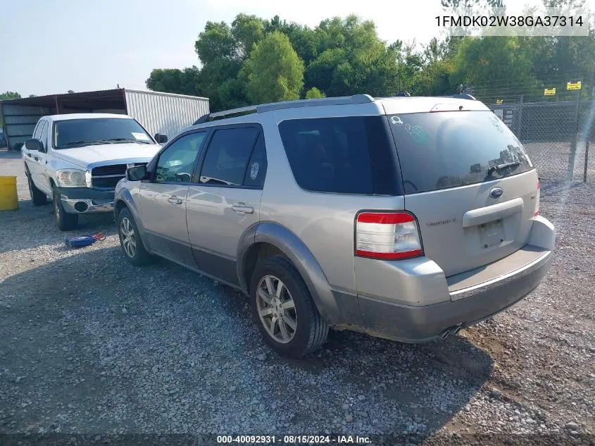 2008 Ford Taurus X Sel VIN: 1FMDK02W38GA37314 Lot: 40092931