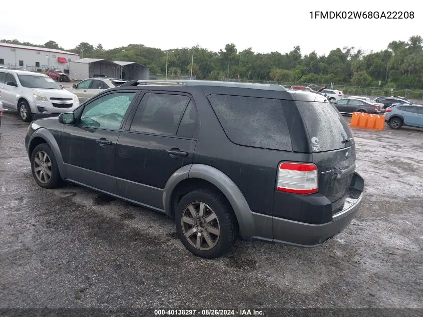 2008 Ford Taurus X Sel VIN: 1FMDK02W68GA22208 Lot: 40138297