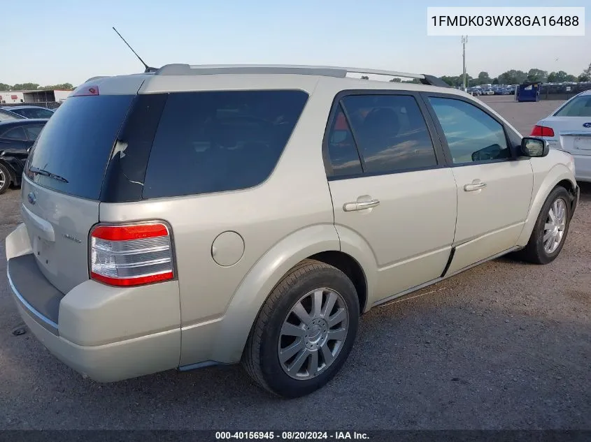 2008 Ford Taurus X Limited VIN: 1FMDK03WX8GA16488 Lot: 40156945