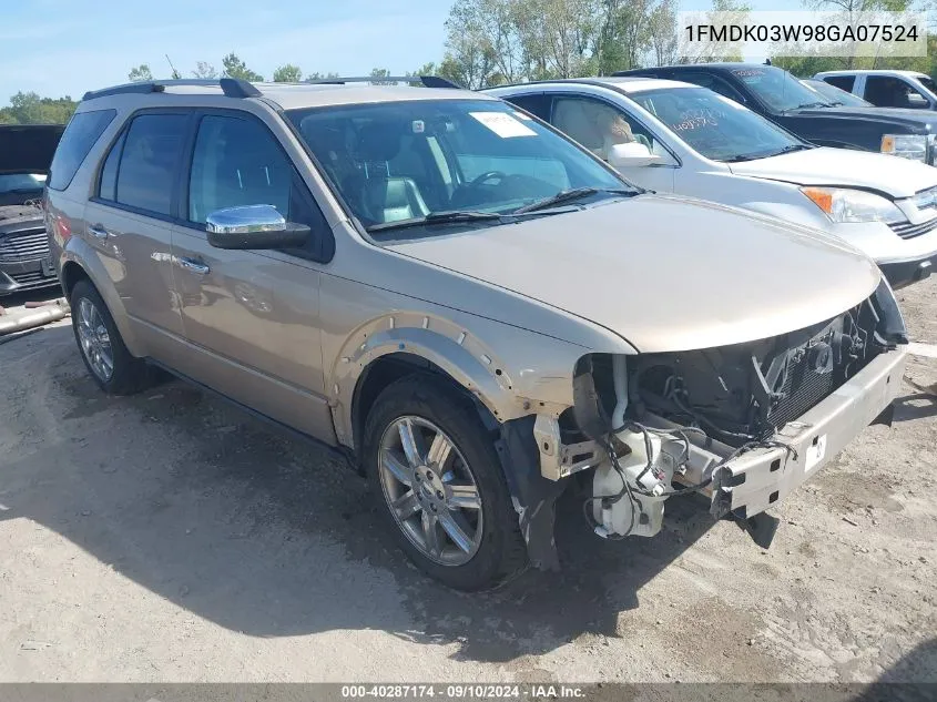 2008 Ford Taurus X Limited VIN: 1FMDK03W98GA07524 Lot: 40287174