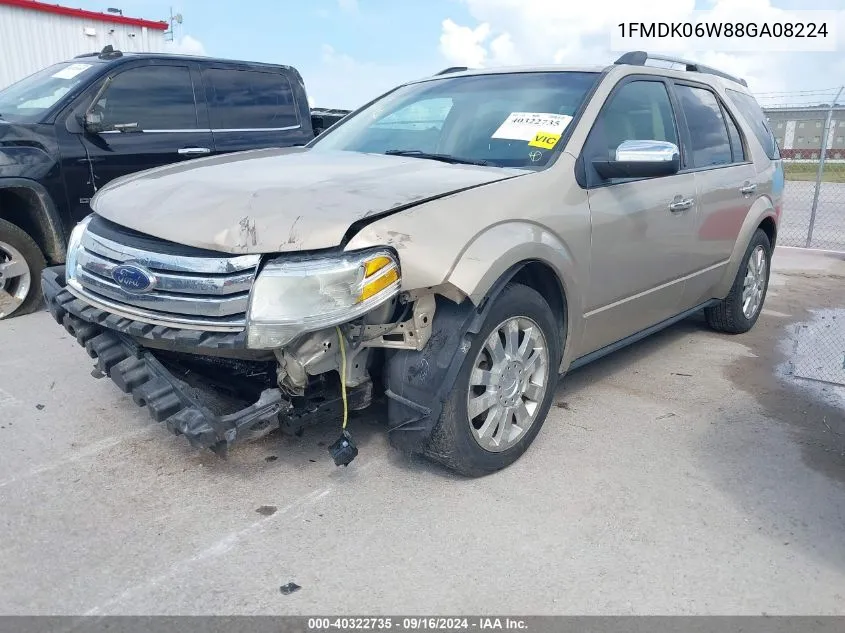 2008 Ford Taurus X Limited VIN: 1FMDK06W88GA08224 Lot: 40322735