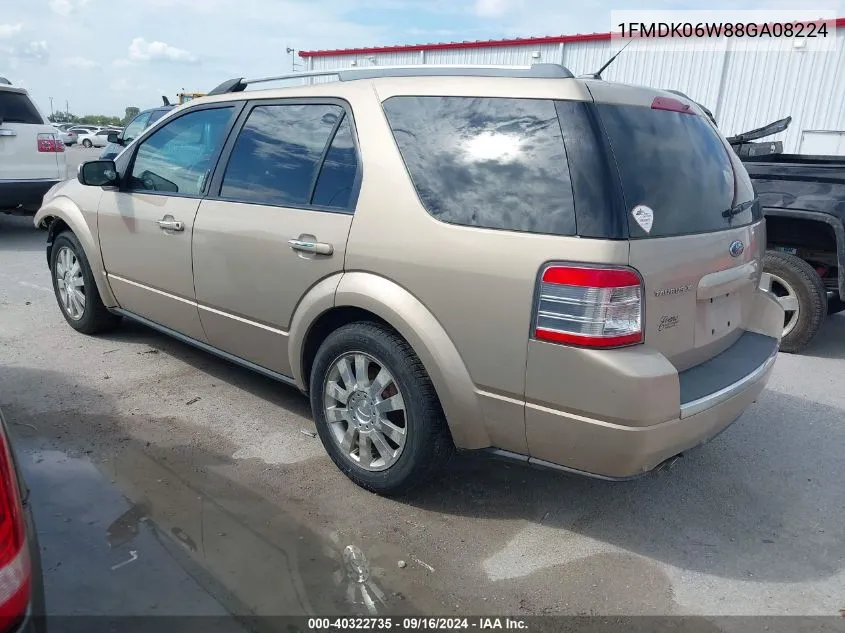 2008 Ford Taurus X Limited VIN: 1FMDK06W88GA08224 Lot: 40322735