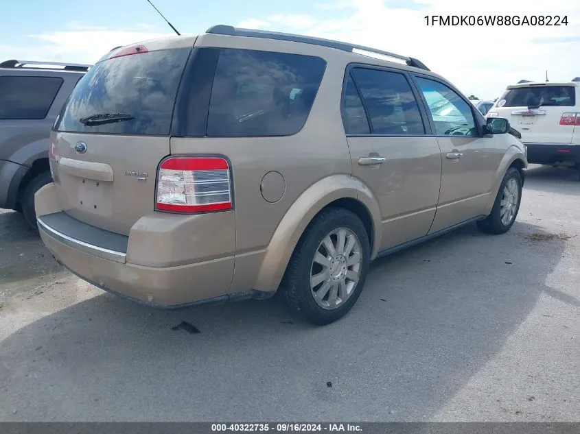 2008 Ford Taurus X Limited VIN: 1FMDK06W88GA08224 Lot: 40322735