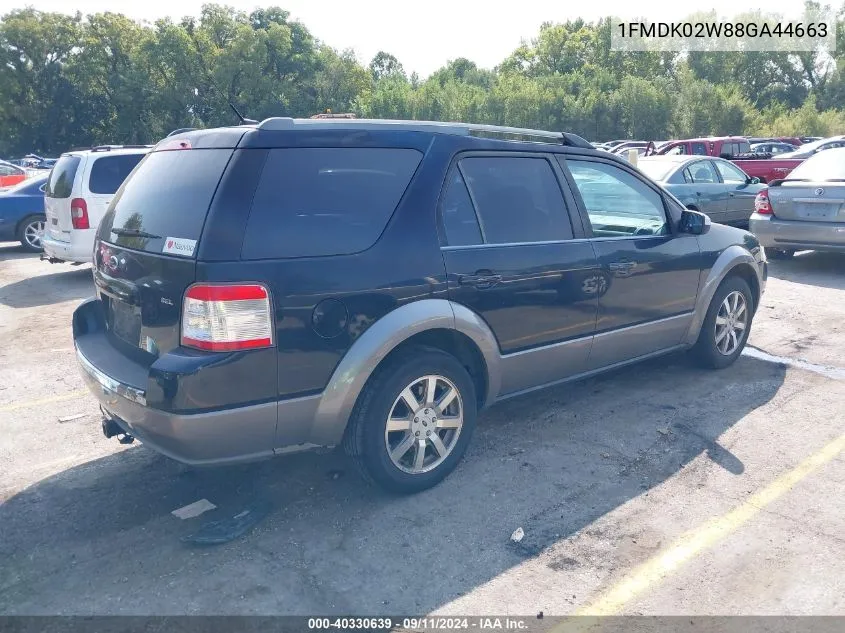 2008 Ford Taurus X Sel VIN: 1FMDK02W88GA44663 Lot: 40330639