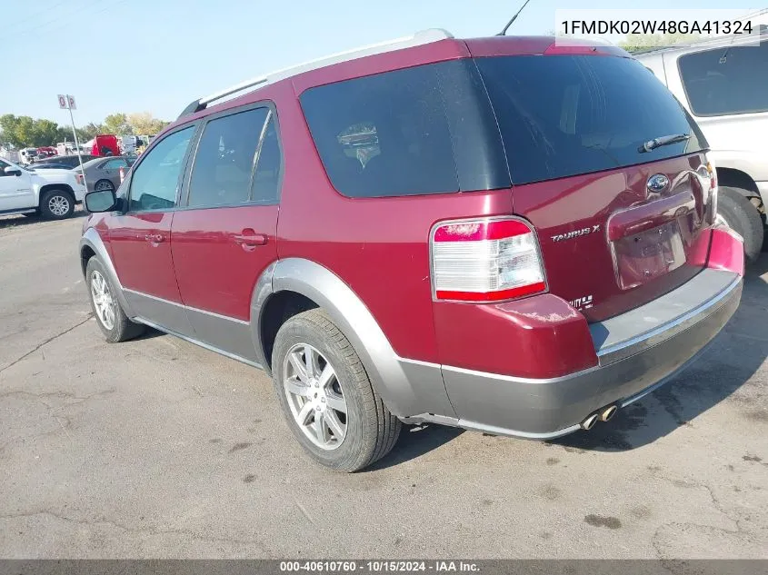 2008 Ford Taurus X Sel VIN: 1FMDK02W48GA41324 Lot: 40610760