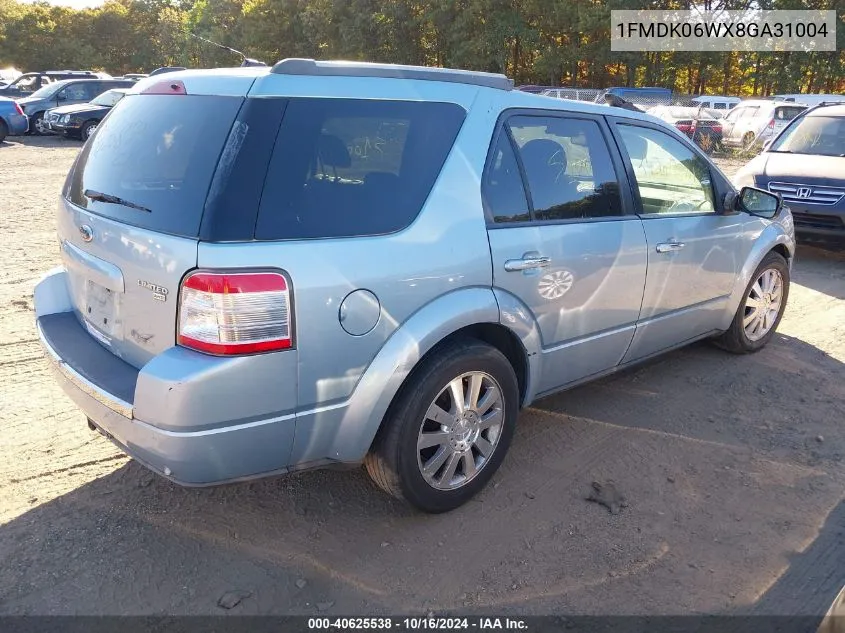 2008 Ford Taurus X Limited VIN: 1FMDK06WX8GA31004 Lot: 40625538