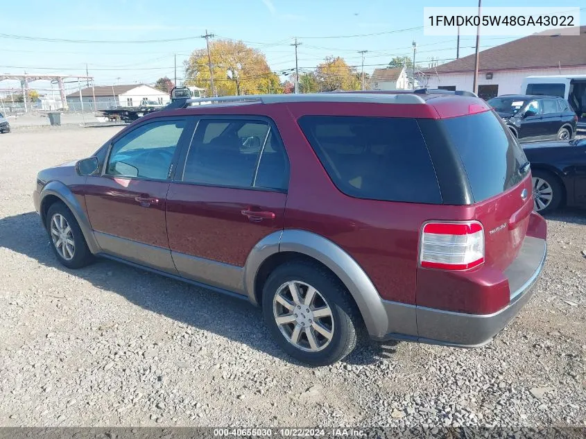 2008 Ford Taurus X Sel VIN: 1FMDK05W48GA43022 Lot: 40655030