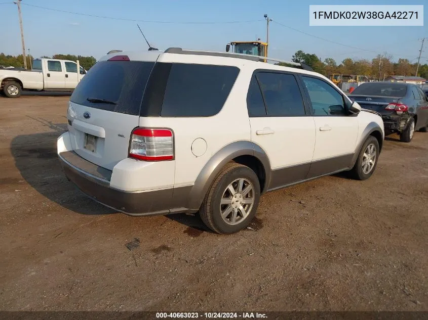 2008 Ford Taurus X Sel VIN: 1FMDK02W38GA42271 Lot: 40663023