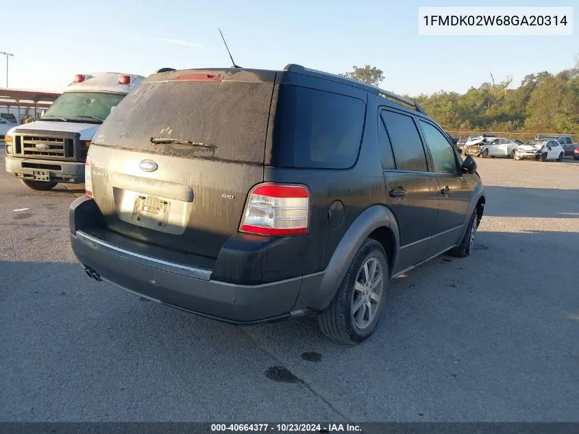 2008 Ford Taurus X Sel VIN: 1FMDK02W68GA20314 Lot: 40664377