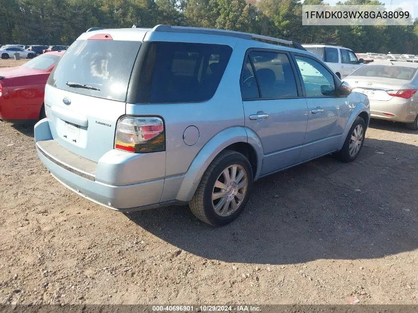 2008 Ford Taurus X Limited VIN: 1FMDK03WX8GA38099 Lot: 40696901