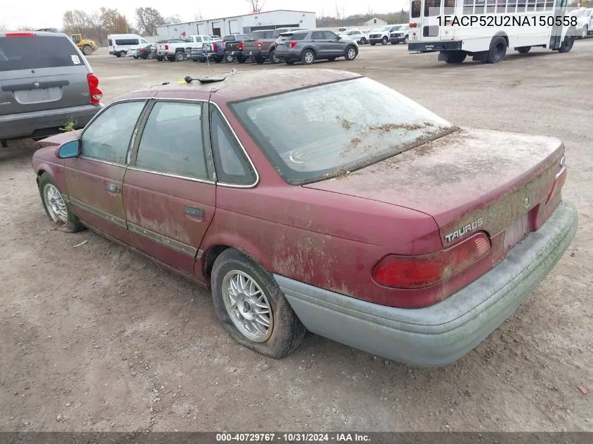 1992 Ford Taurus Gl VIN: 1FACP52U2NA150558 Lot: 40729767