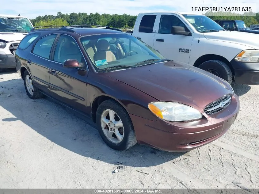 2000 Ford Taurus Se VIN: 1FAFP58U1YA281635 Lot: 40281581