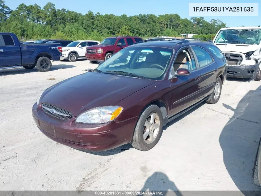 2000 Ford Taurus Se VIN: 1FAFP58U1YA281635 Lot: 40281581