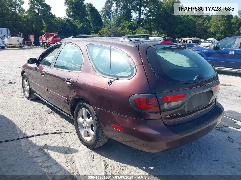 2000 Ford Taurus Se VIN: 1FAFP58U1YA281635 Lot: 40281581