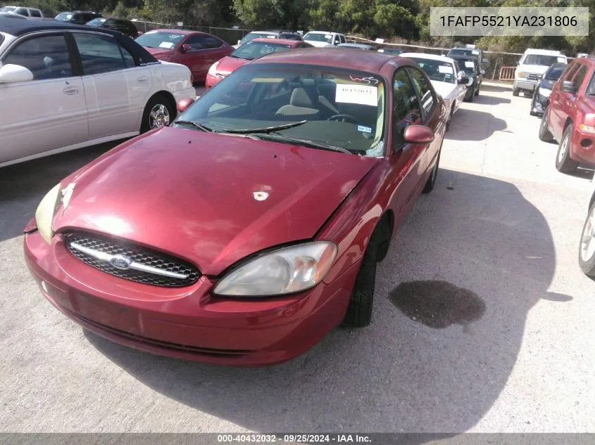 2000 Ford Taurus Ses VIN: 1FAFP5521YA231806 Lot: 40432032