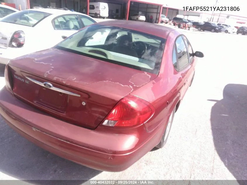 1FAFP5521YA231806 2000 Ford Taurus Ses