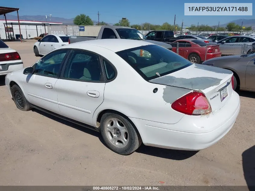 2000 Ford Taurus Se VIN: 1FAFP53U2YA171488 Lot: 40505272