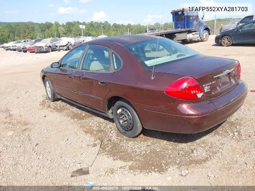 2000 Ford Taurus Ses VIN: 1FAFP552XYA281703 Lot: 40520078